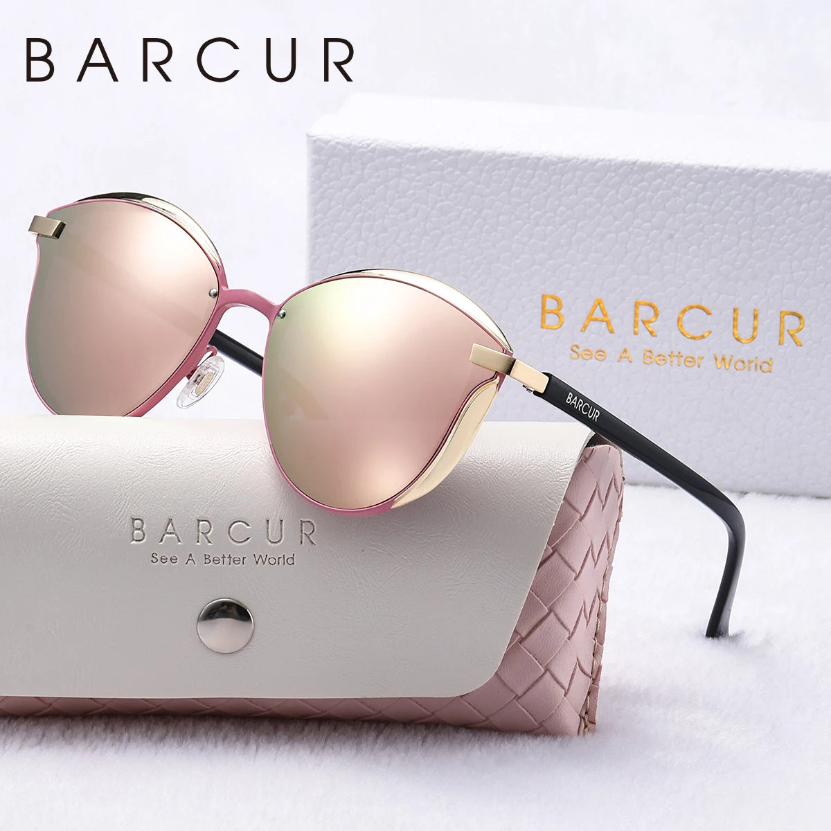 BARCUR Luxury Brand Delicate Fantasy Rimless Cat Eye Polarized Sunglasses Casual Party Vacation Travel UVA*B Women Sunglasses