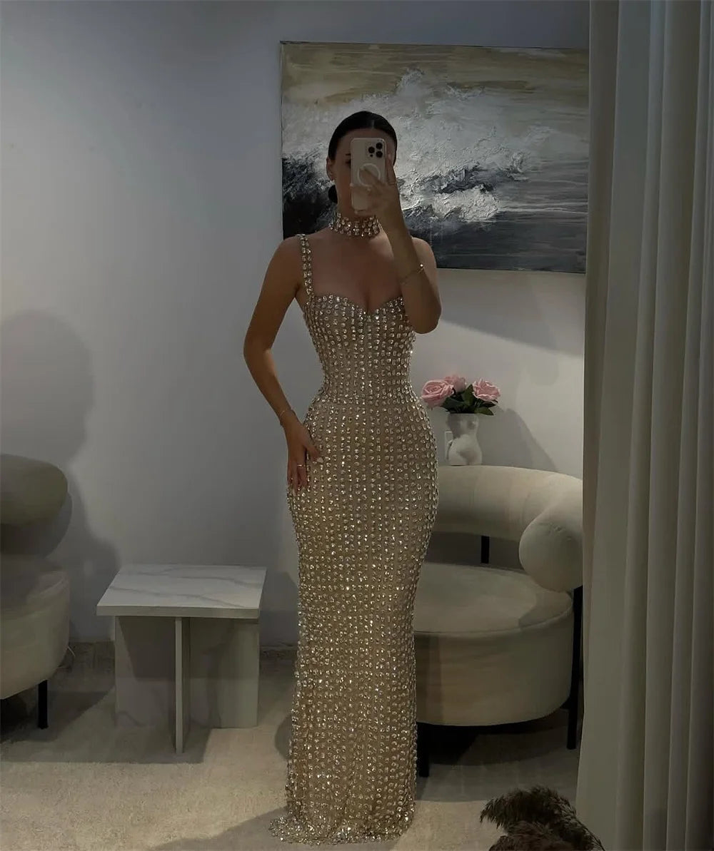 Mila Silver Sweetheart Neck Prom Dress Sleeveless Diamond Customized Luxurious Women Evening Dresses Mermaid vestidos de fiesta
