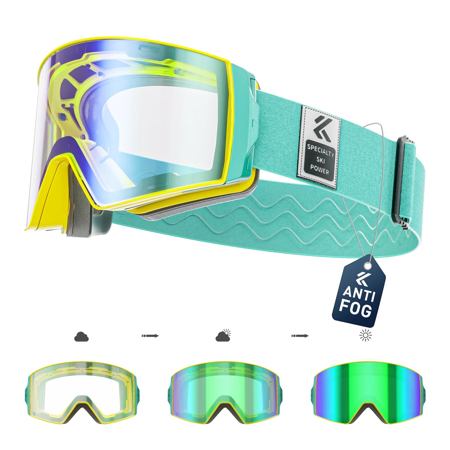 KAPVOE Photochromic Ski Snowboard Mask Goggle Men UV400 Protection Women Glasses Magnetic Attraction Anti-Fog Skiing Goggles