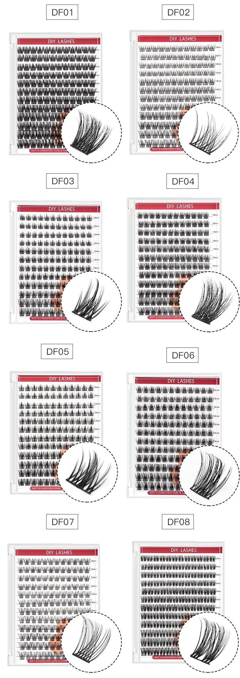 Individual Cluster False Eyelashes Kit - 30/40/50D Volume Lashes with Eyelash Tweezers Natural Look