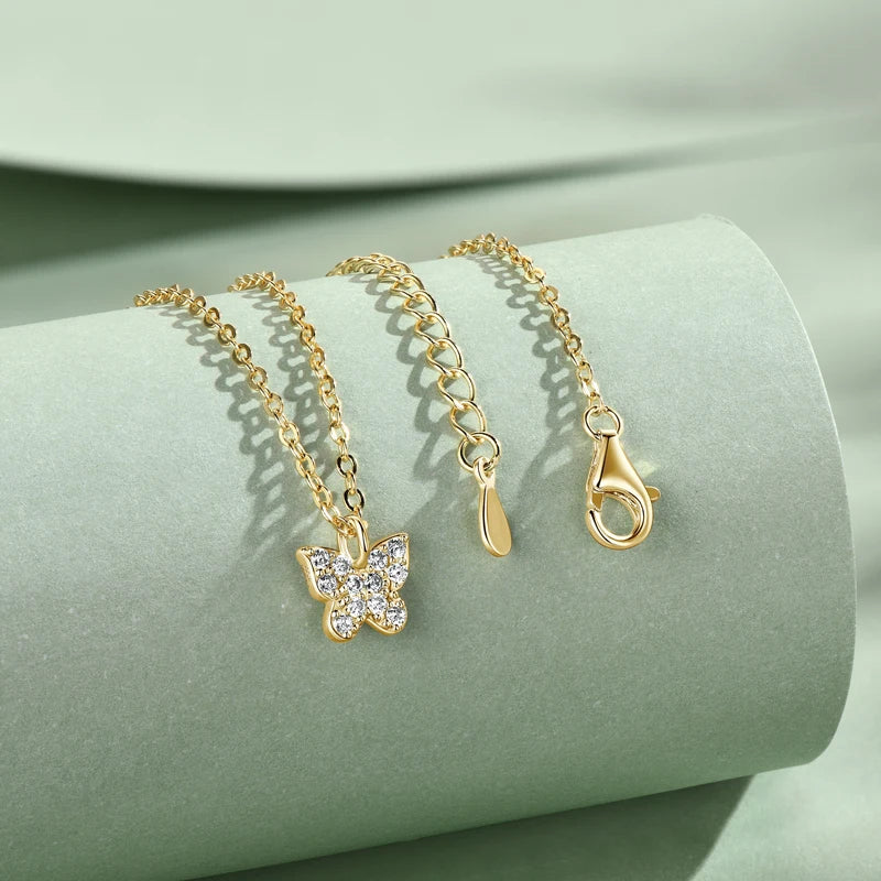 Lnngy Genuine 925 Silver Butterfly Pendant Necklaces Exquisite Moissanite Necklace Stud Earring Jewelry Set For Birthday Gift