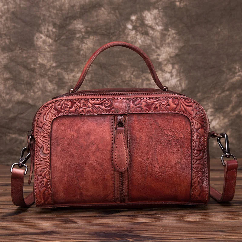 MOTAORA Genuine Leather Women Shoulder Bag Vintage Embossed Bags For Female Hand-painted Retro Crossbody Bag Ladies handbag