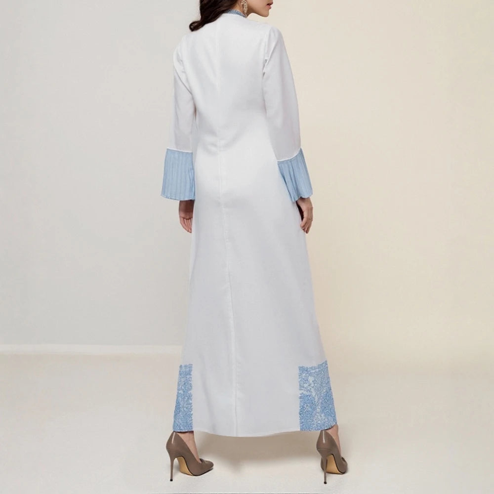 Rafiah Women's Arabian Dress Spring Summer Fashion Solid Color Patchwork Long Sleeve V-Neck Loose Arabian Dress For Women