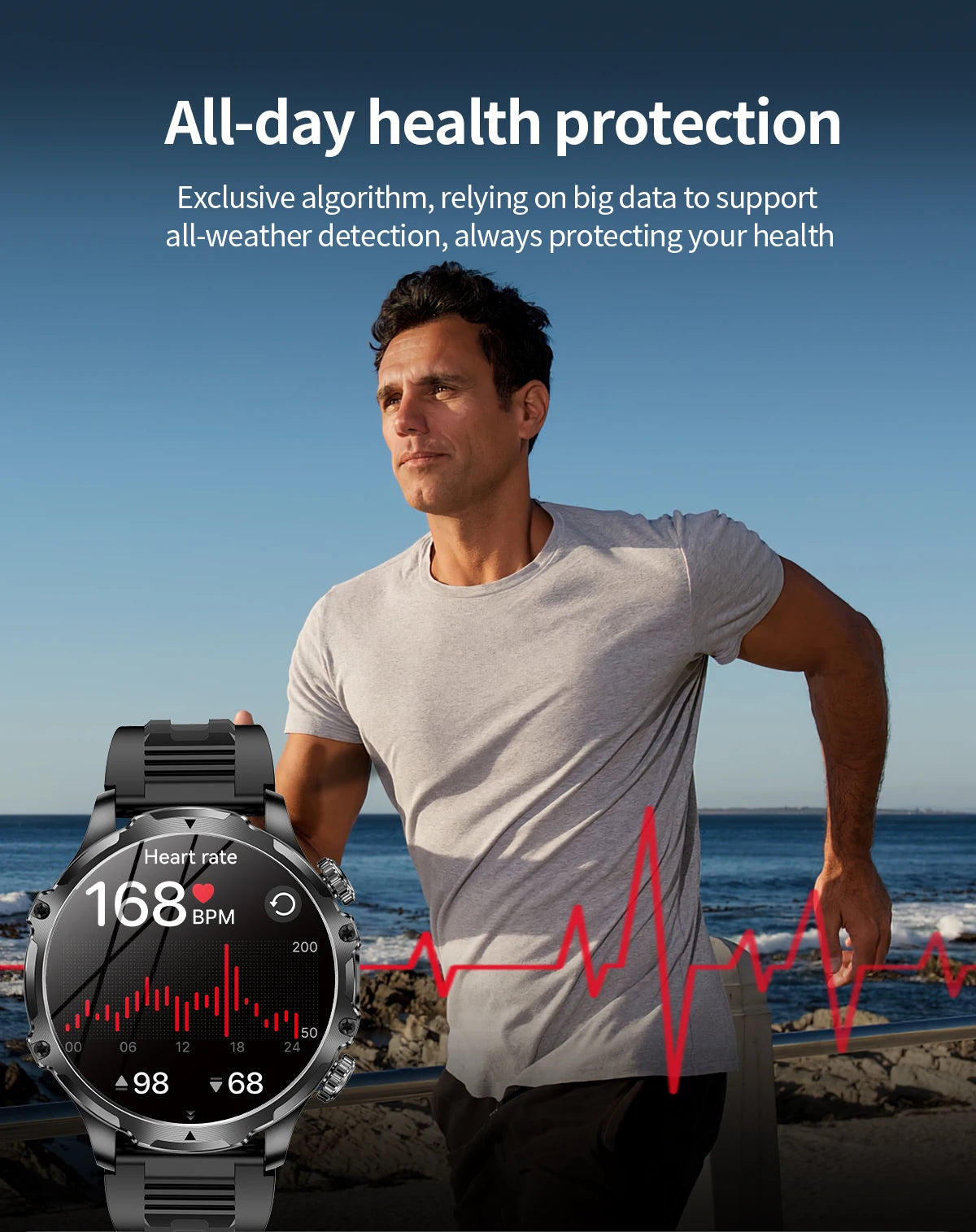 LIGE New 1.9" AMOLED 416*416 Screen Smart Watches Flashlight Outdoors Sports Fitness Tracker 700mah Large Battery Men Smartwatch