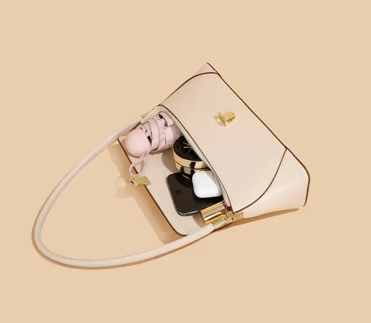 Genuine Cowhide Leather Shoulder Bag for Women – Underarm Style, Casual Phone & Makeup Clutch, Korean