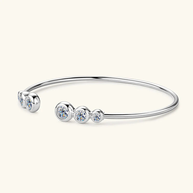 Lnngy Sparkling Moissanite Bracelets For Women Girl Original and Pure 925 Sterling Silver Cuff Bracelet Open Wrist Jewelry Gift