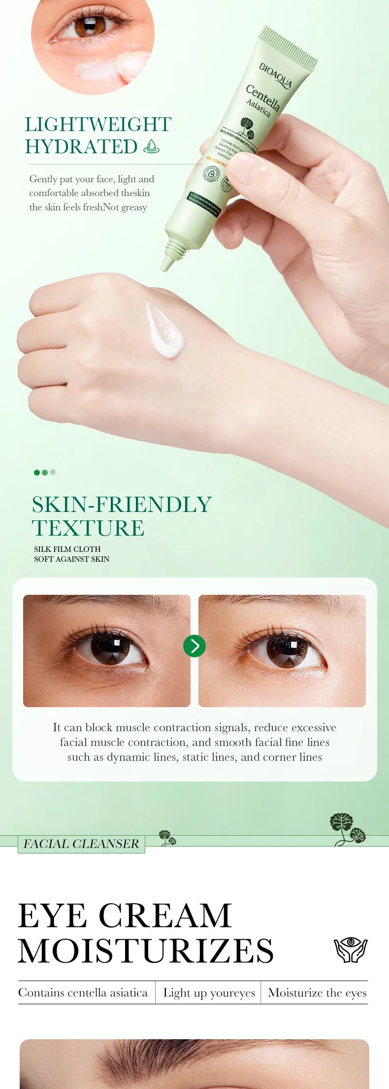 BIOAQUA Centella Asiatica Skin Care Sets Moisturizing Face Cream Anti Dark Circles Anti-aging Eye Cream Travel Size Skin Care