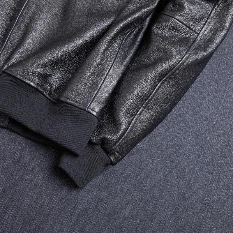 Men's Classic MA-1 Bomber Leather Jacket – Slim Fit Cowhide Air Force Style
