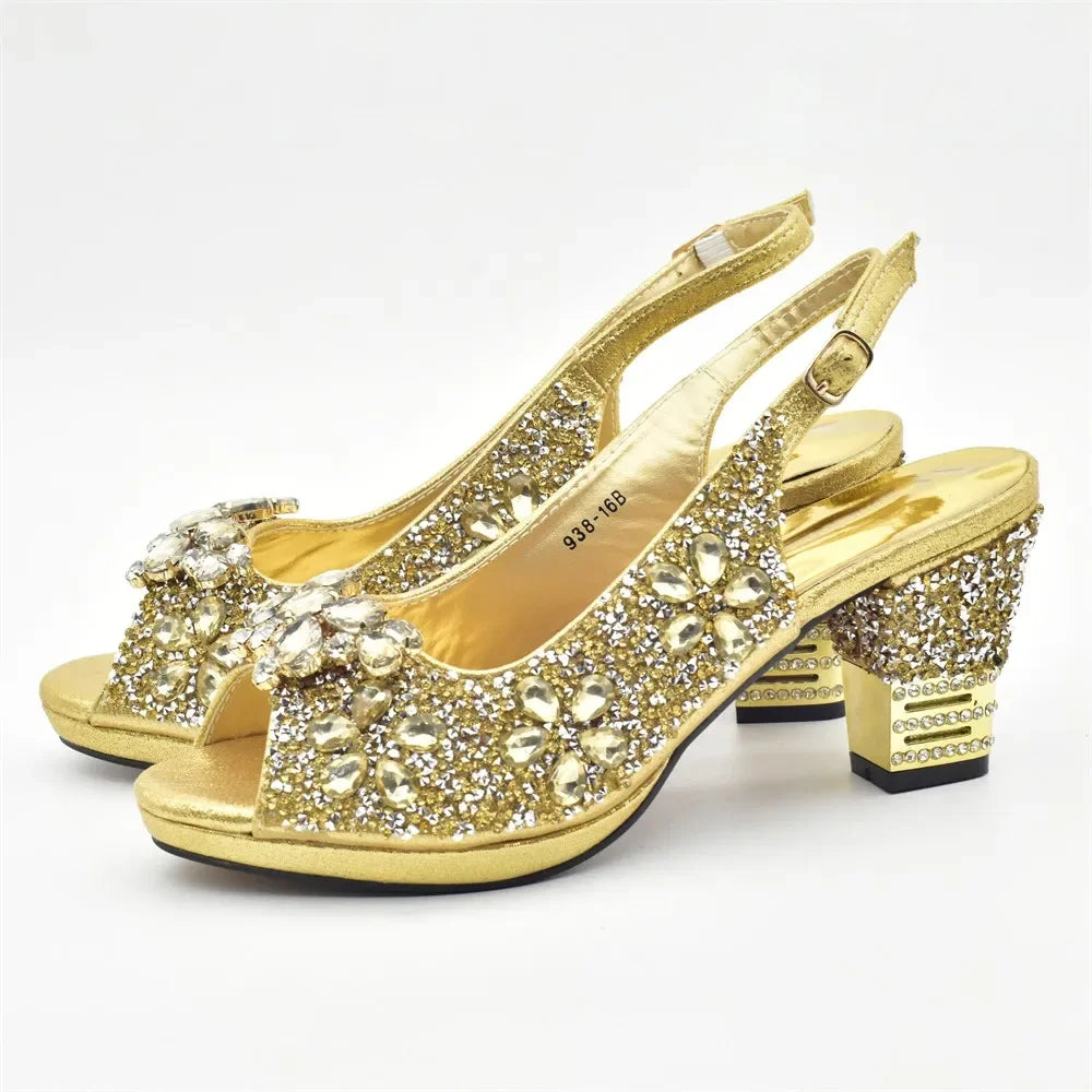 New Arrival Italian Shoes and Bags Matching Set Decorated with Rhinestone Plus Size Shoes Luxury Italian Shoe and Bag Set 2025