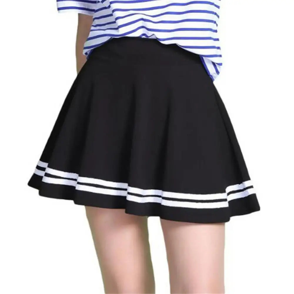 Fashion Skirt Pleated Solid Color School Skirt High Waist School Women Stripe A Line Mini School Skirt