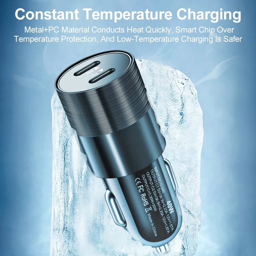 68W Dual USB Type C Car Charger Metal Auto PD Charger Adapter Fast Charging USB C Charger For CellPhone in Car For iPhone 13 12