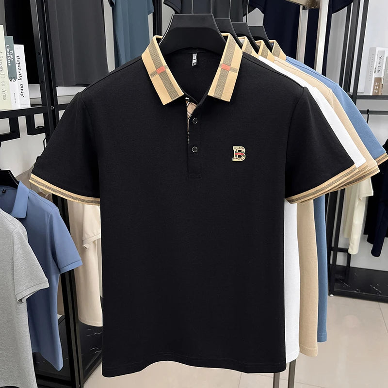 New men's fashionable short sleeved summer designer exquisite craftsmanship embroidery stand collar polo business casual T-shirt