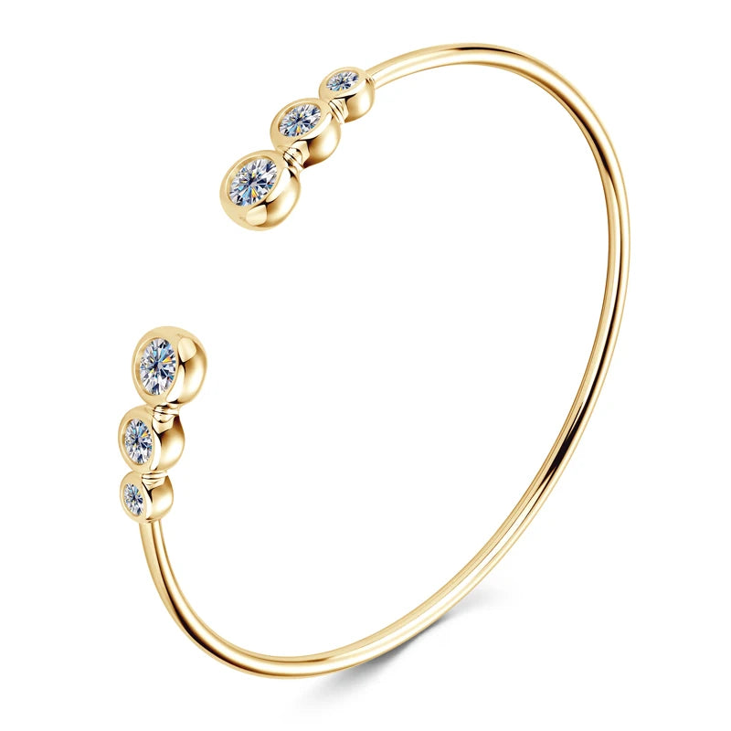 Lnngy Adjustable Cuff Bracelet Original and Pure 925 Sterling Silver Bezel Moissanite Bracelets For Women Opening Wrist Jewelry