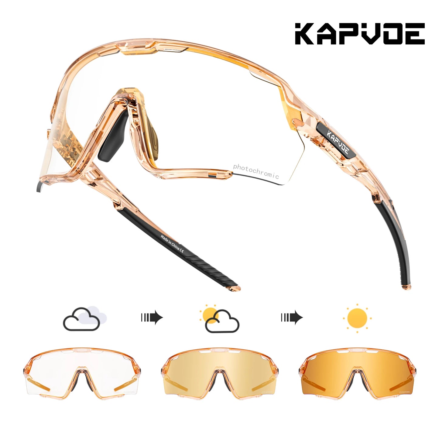 Kapvoe new Outdoor Photochromic Sunglasses Bicycle Cycling Glasses MTB Road Bike Eyewear Women Man Sports Hiking UV400 Goggles