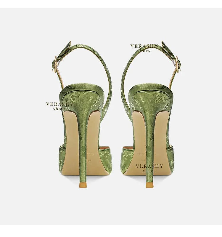 New Green Lady Sandals Fashion Thin Heel Slingback Woman Pumps Sexy Female Dress Party High Heels Shoes
