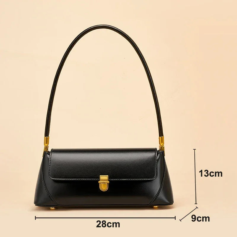 Women Genuine Leather Shoulder Bag – Soft Cowhide Baguette in Black, White, or Coffee