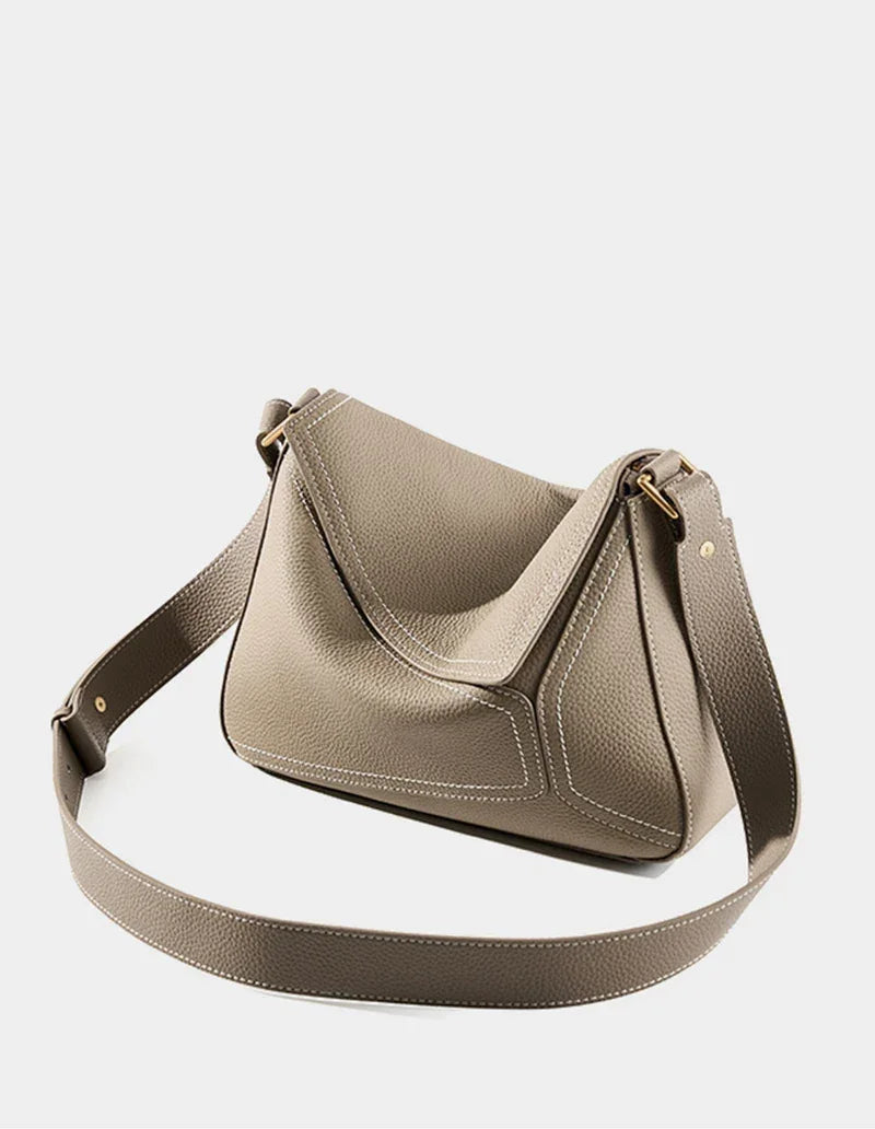 Women Genuine Leather Pillow Shoulder Bag – Geometric Design – Coffee, Khaki, Brown