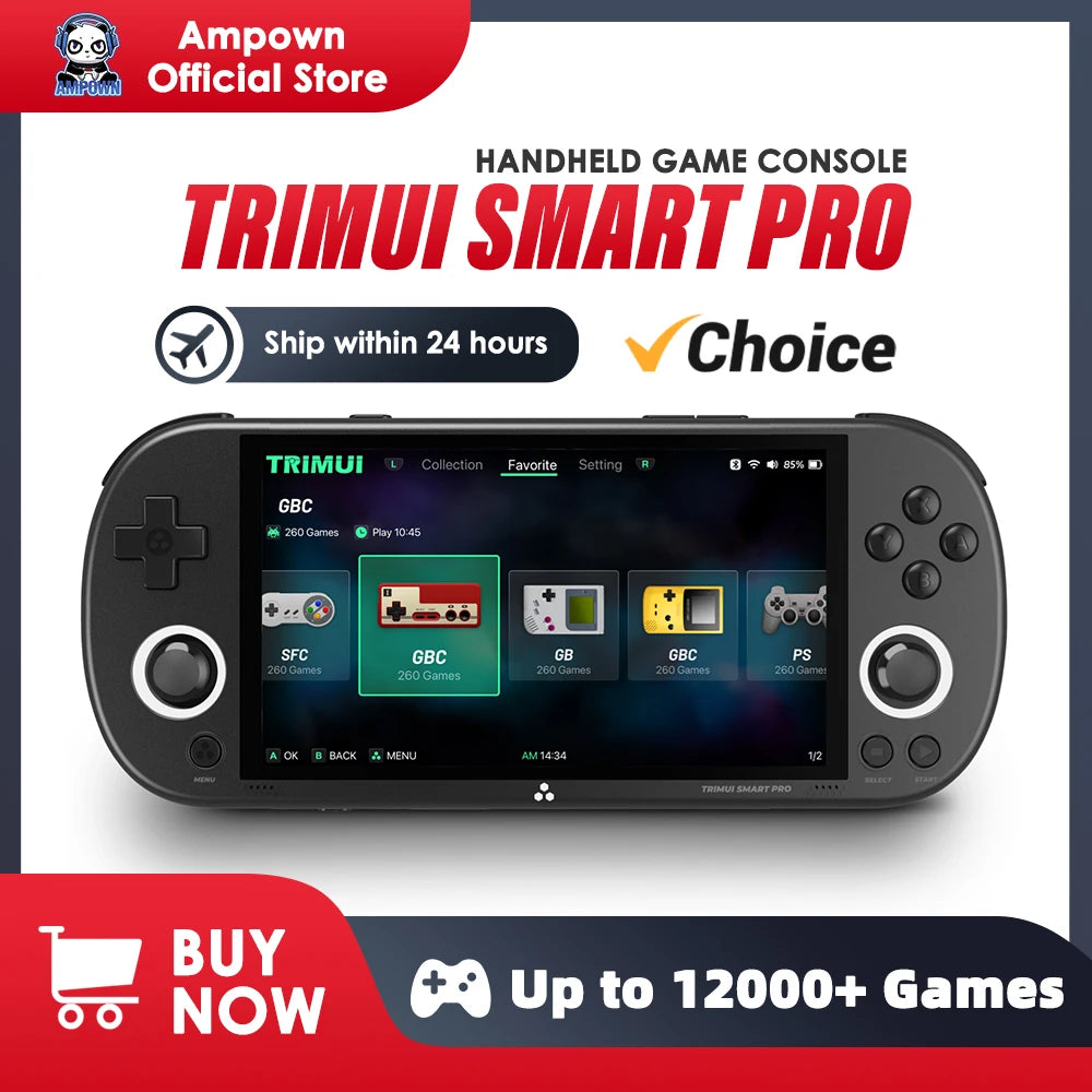وحدة تحكم ألعاب محمولة Trimui Smart Pro بشاشة IPS مقاس 4.96 بوصة ونظام Linux وعصا تحكم وإضاءة RGB ومشغل ألعاب فيديو كلاسيكي Smartpro هدية