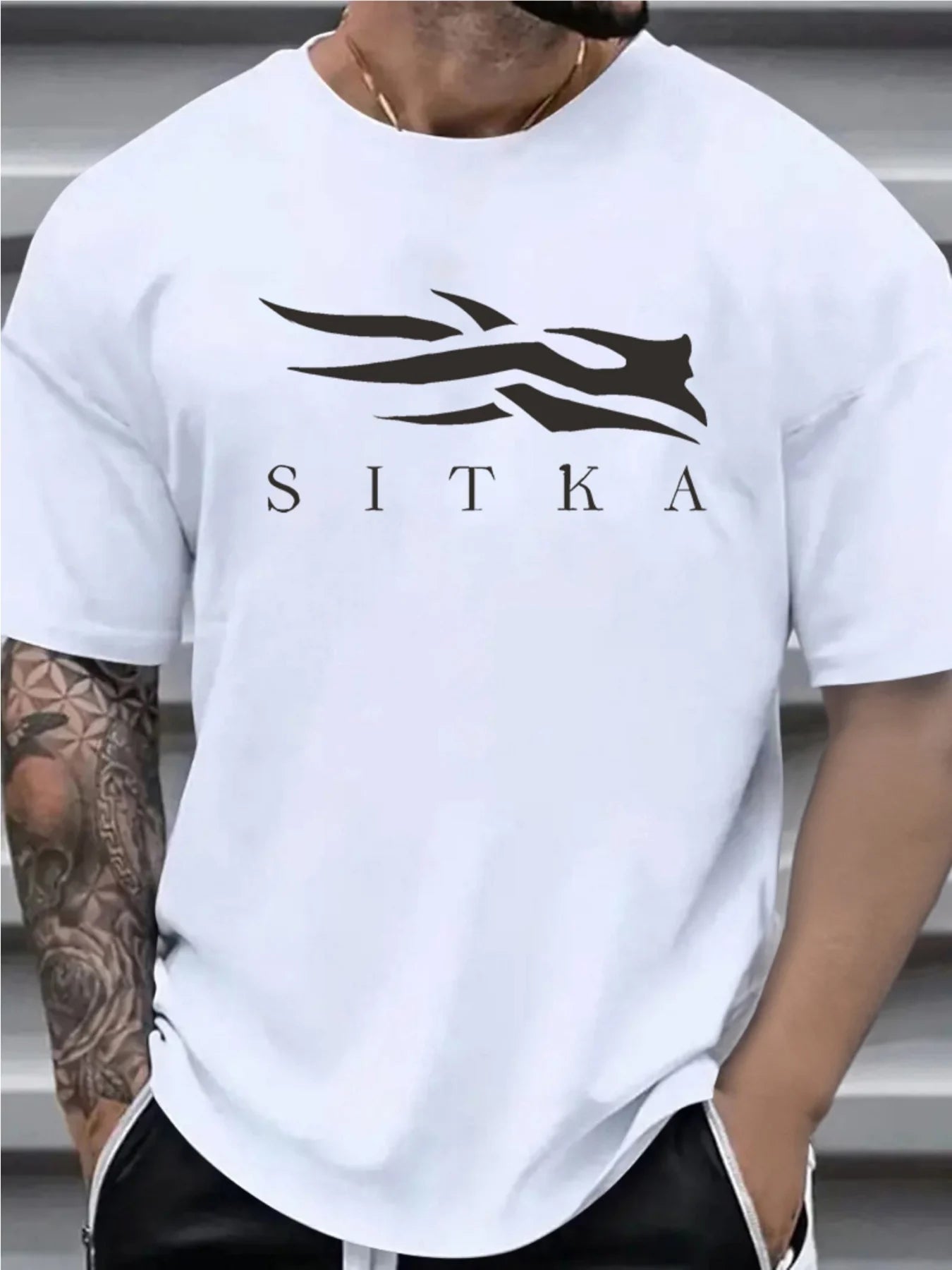 Men's summer 100 cotton fashionable casual sports loose SITKA letter pattern printed round neck short sleeved T-shirt top