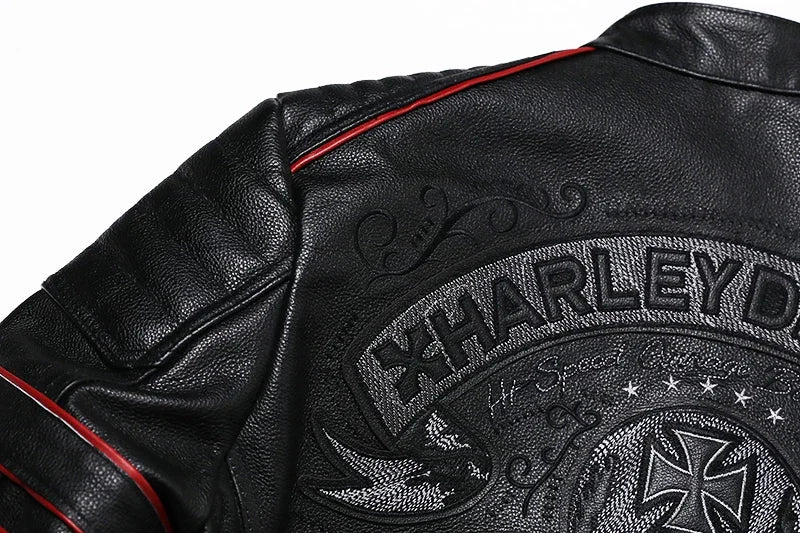 2025 New Embroidery Skull Fashion Genuine Leather Jacket Men's Natural Cowhide Motorcycle Jacket Slim Moto Coat Size S-6XL