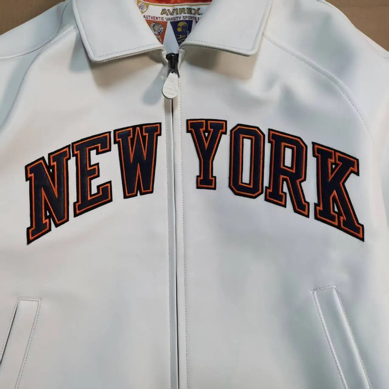 AVIREX New York Knicks co-branded men's new listing basketball pattern flight suit European antique sheepskin jacket fashion top