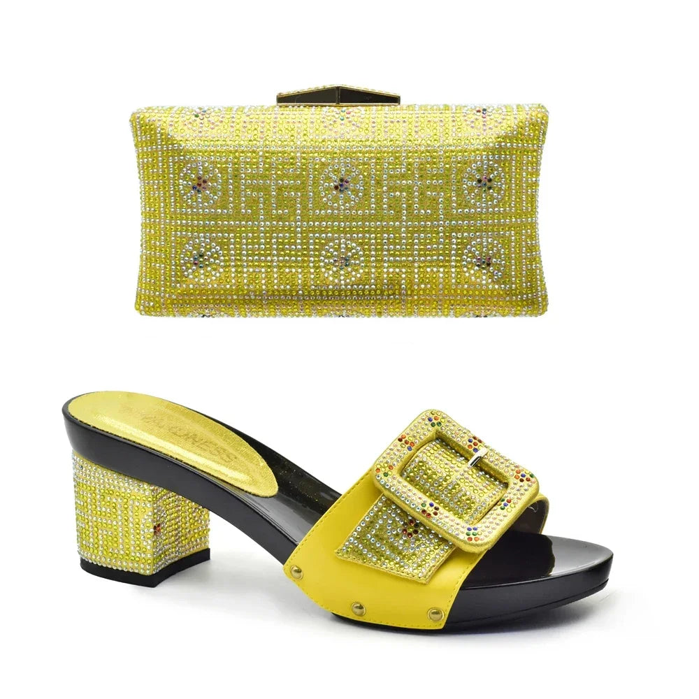 Peep Toe Slingback Pumps & Matching Bags – Italian Style Party Shoe Set with Rhinestone Luxury (Sizes 37-43)