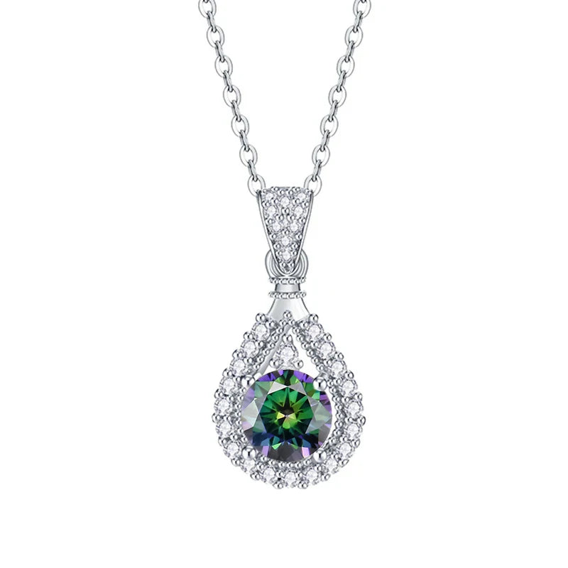 JoyceJelly 1CT Colorful Moissanite Necklace Sterling Silver 925 Jewelry Female Water Drop Shaped Pendant Top Quality Dating Gift