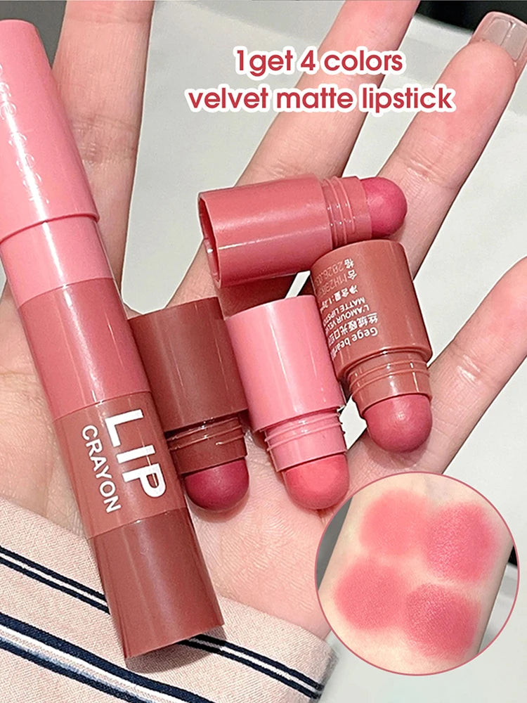 4-Color Matte Velvet Mist Lipstick,1Pc Waterproof Non-Stick Cup Long-Lasting Wear Lipstick For Women