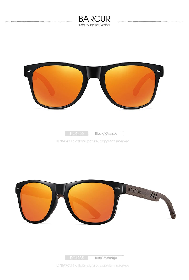 BARCUR Black Walnut Sunglasses for Men Wood Sun Glasses Man Eyeglasses Polarizing Glasses UVA&B Protection Eyewear ECO-Friendly