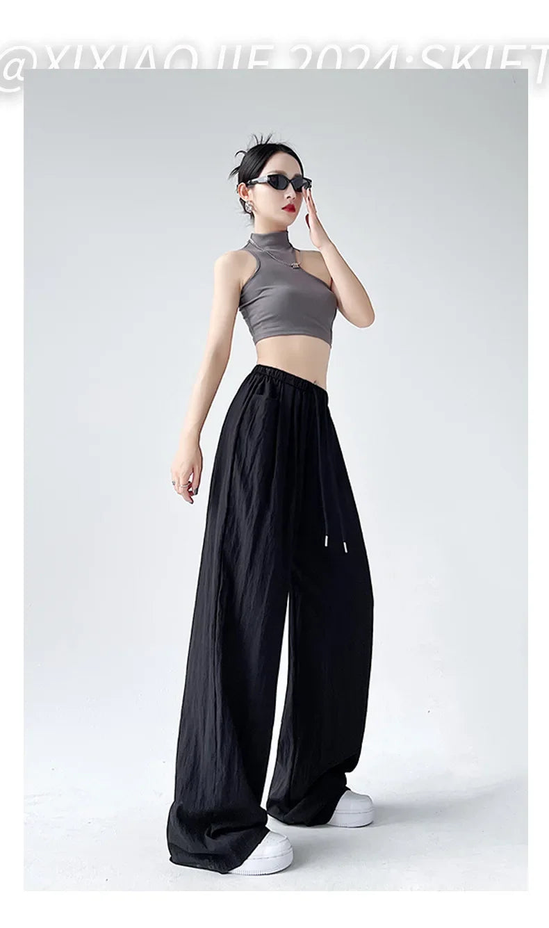 Ice Silk Wide Leg Pants Women Summer Thin Loose Casual Sun Protection Straight Leg Yamamoto Pants Lazy Dragging Pants