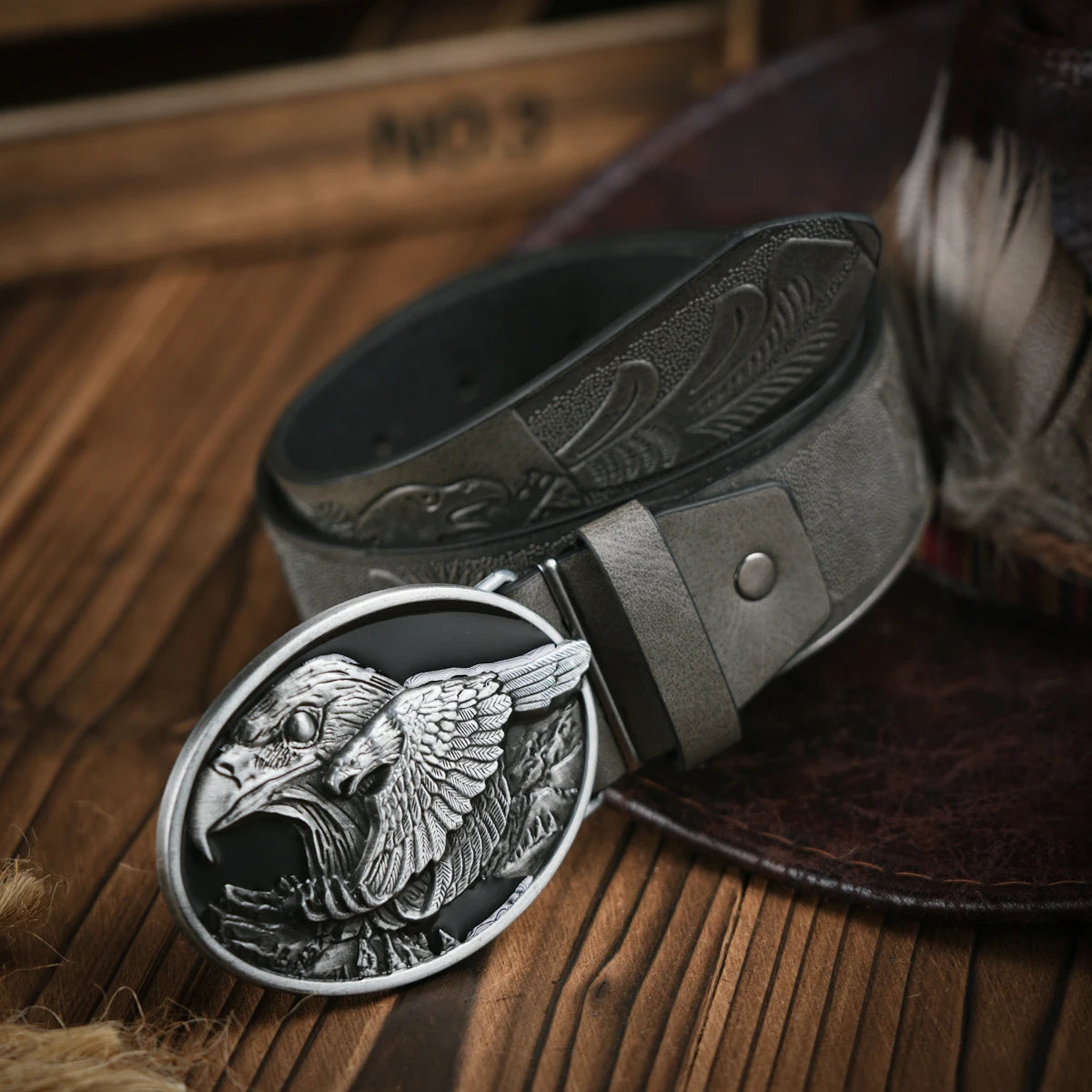 Western Cowboy Leather Buckle Belts eagle Pattern Floral Engraved Buckle Belt for Men
