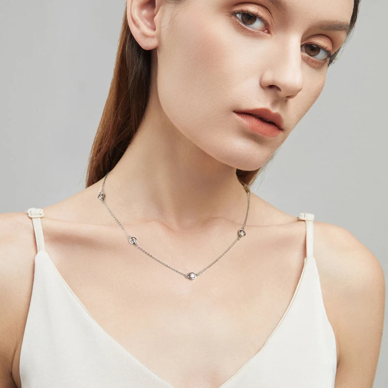Lnngy 925 Sterling Silver Necklaces Round Cut 2.5mm/4mm Bezel Moissanite Choker Necklace for Women Multilayer Neck Jewelry