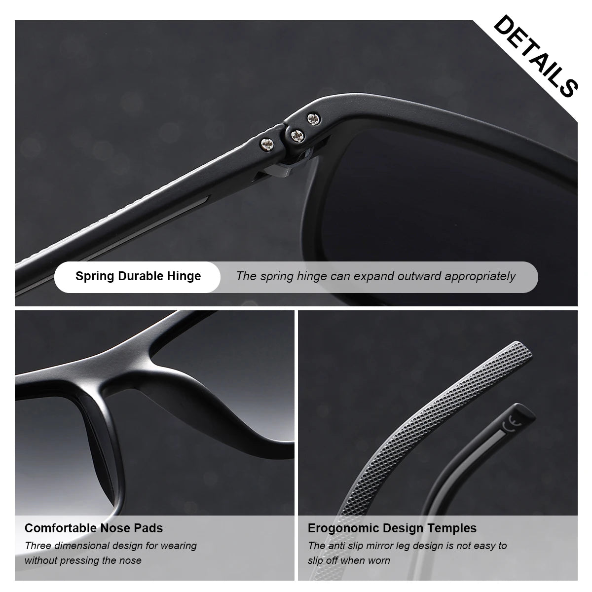 BARCUR Simple Comfort PC Rectangular Frame Polarized Sunglasses Classic Leg Solid Color One Bar Design Outdoor Sports Sunglasses