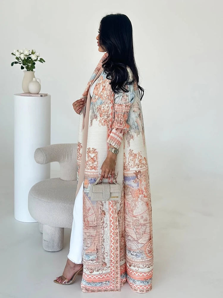 Dubai Abaya Luxury Evening Coat – Pleated Formal Cardigan Robe for Women