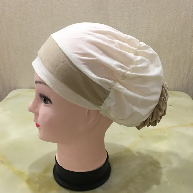 Casual Headdress Big Flower Headscarf Muslim Woman Hair Loss Cap Islamic Baotou Chemo Hat Color Matching Hats Headwear