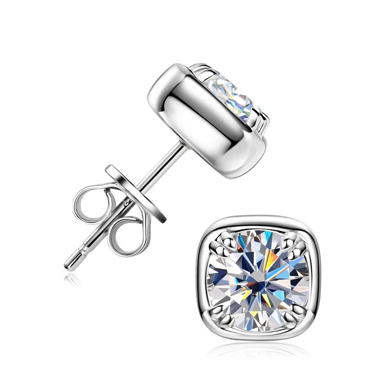 Lnngy 925 Sterling Silver Square Shape Stud Earring Certified Sparkling 6.5MM 1CT Moissanite Earrings For Women 2025 New Jewelry