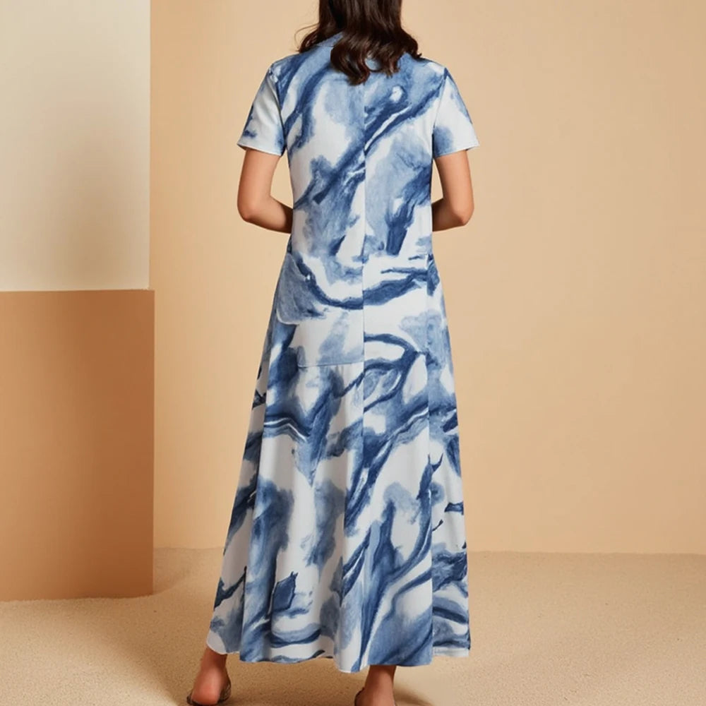 Rafiah Women's Dresses Summer French Elegant Decent 2025 Tie Dye Short Sleeve Shirt Collar Mini A Line Workwear Dresses