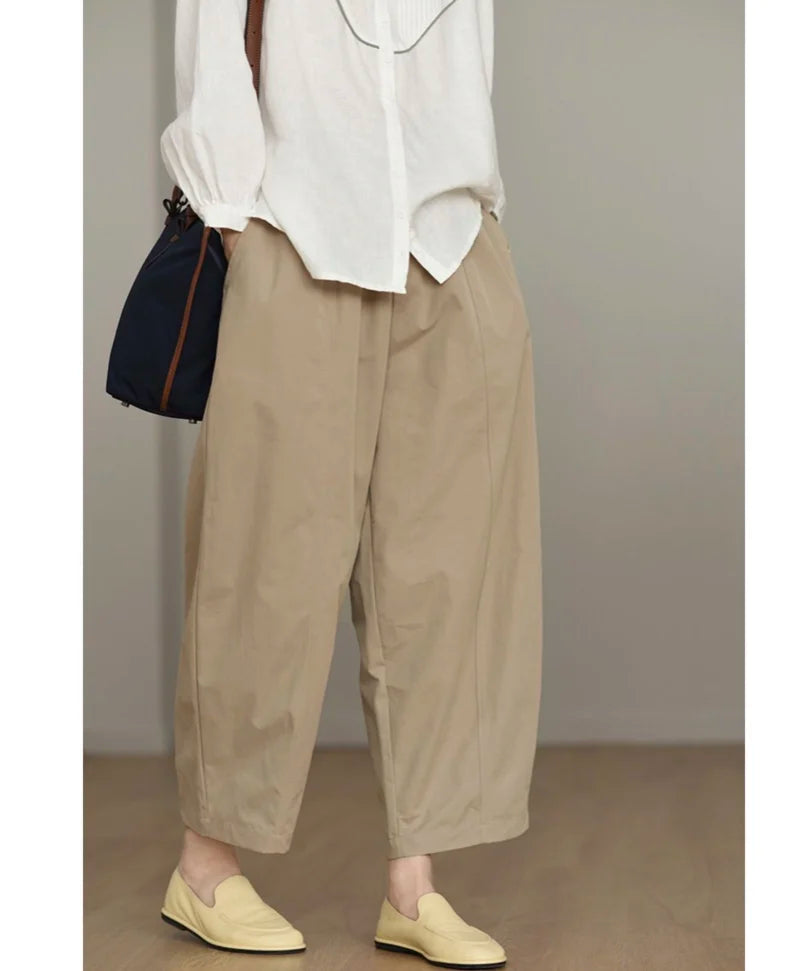 Retro Workwear Wide Leg Pants Women's High Waist Loose Casual Versatile Nine Point Straight Cut Carrot Pants Artistic Sle