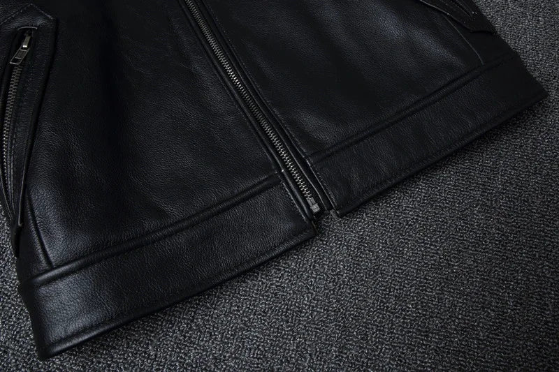 Top Layer Cowhide Slim Fit Stand Collar Motorcycle Suit Men's Leather Jacket Soft Cowhide Large Size Jacket Fashion