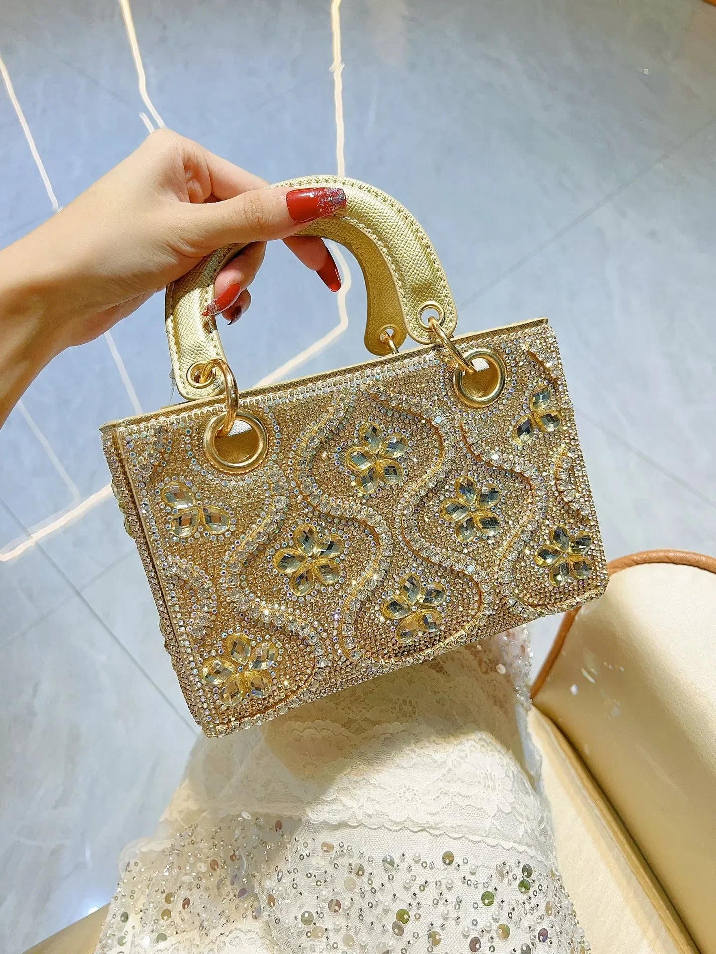 Women's Luxury Rhinestone Evening Bag – Handmade Shoulder & Crossbody Party Clutch