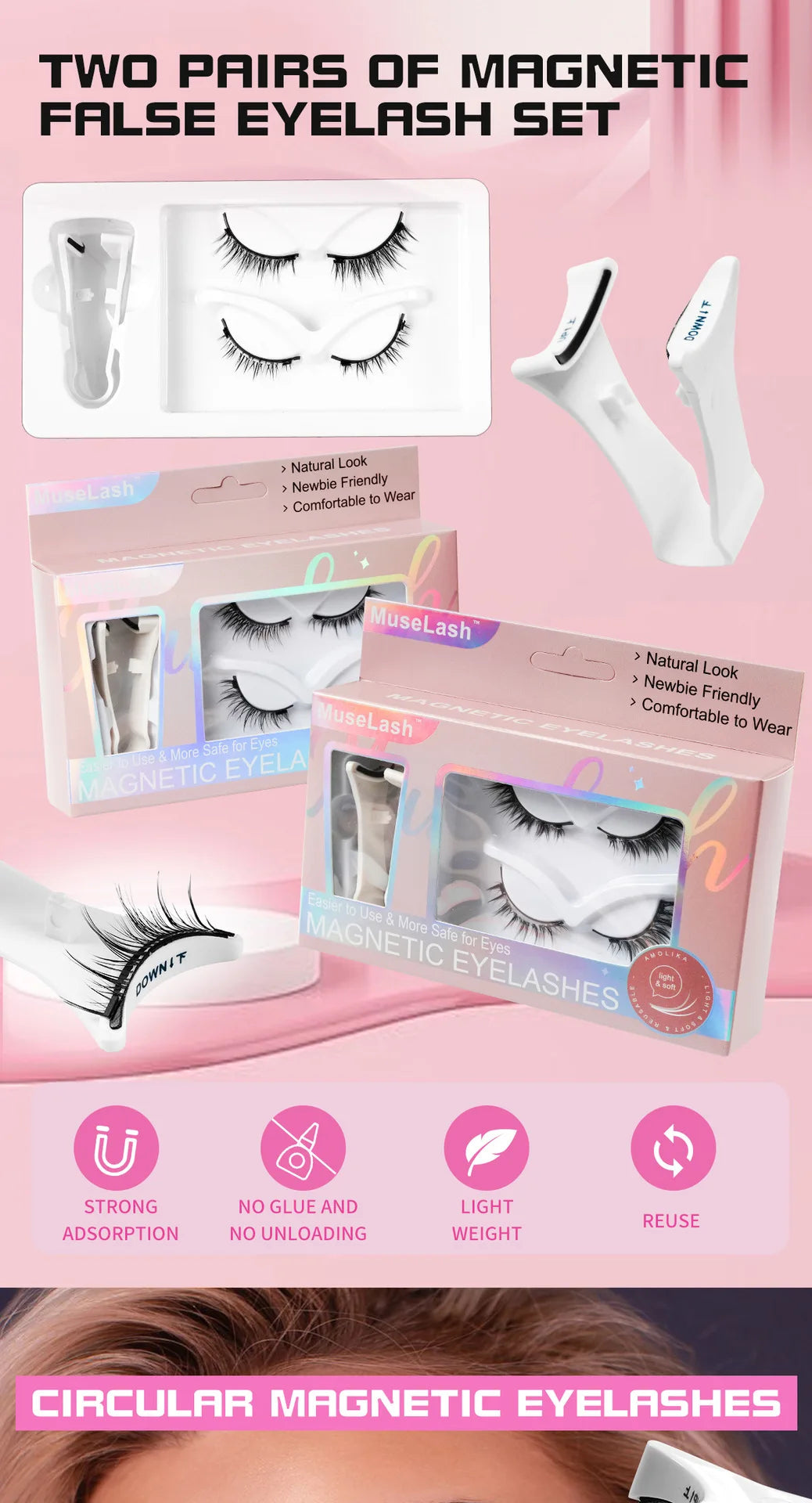 Magnetic False Eyelashes No Glue Needed - 3D Mink Eye Lashes Dramatic & Natural Look, Reusable Strip Lash Set