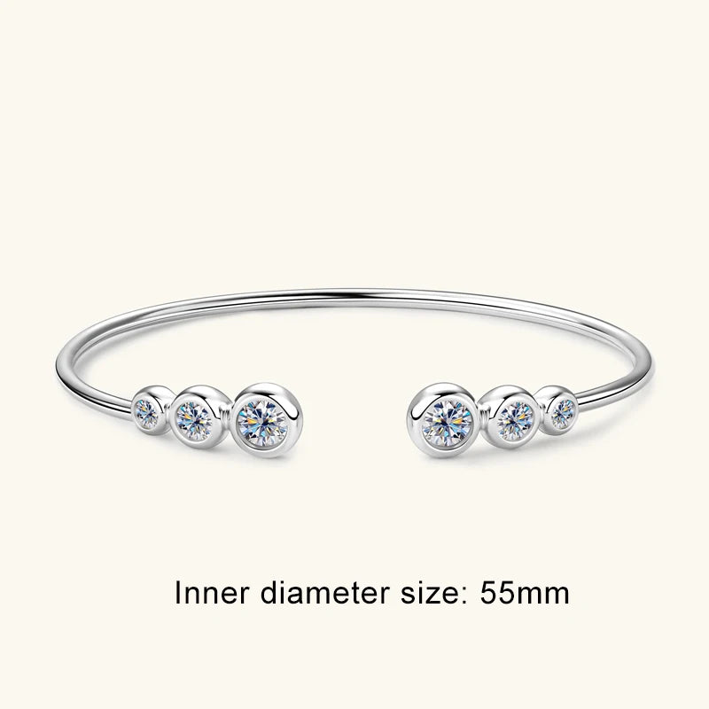 Lnngy Sparkling Moissanite Bracelets For Women Girl Original and Pure 925 Sterling Silver Cuff Bracelet Open Wrist Jewelry Gift