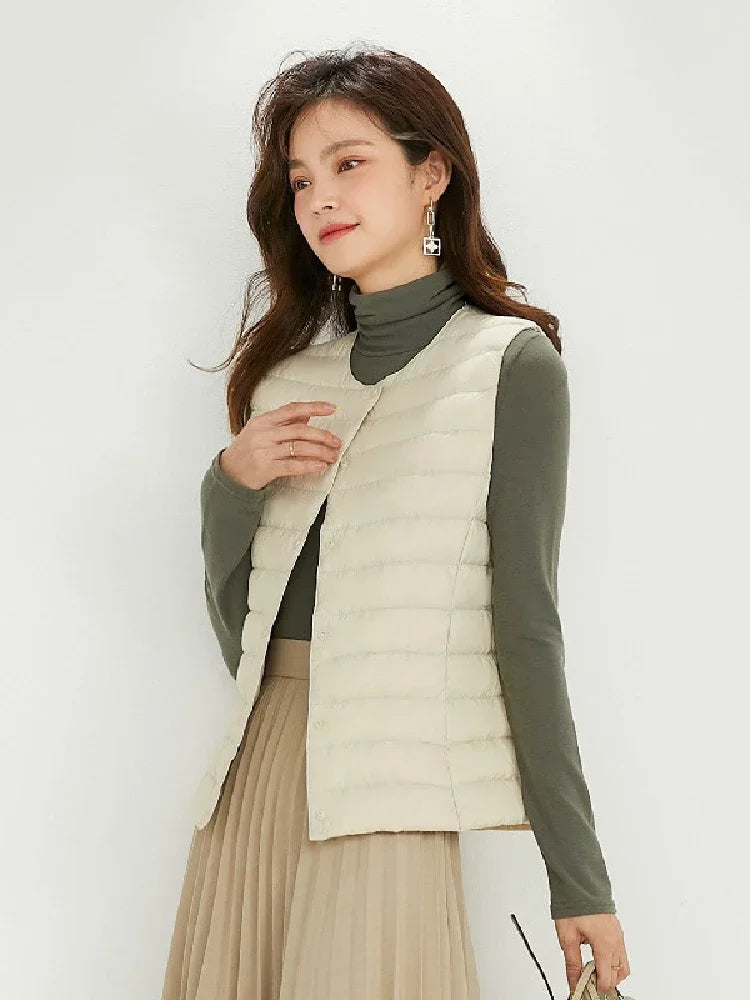 Women Sleeveless Puffer Vest Women's Ultra Light Down Vest Women Two Ways Waistcoat Portable Warm Sleeveless Winter Liner