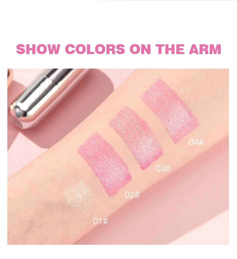 QIBEST Glitter Lipstick Lip Balm Color Change Transparent Moisturizing Crystal Jelly Pearlescent Lip Plumper Gloss Tint Cosmetic