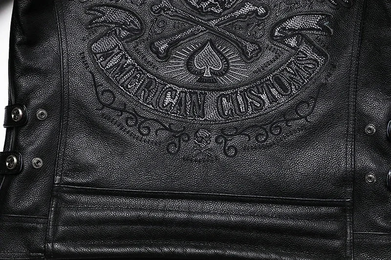 2025 New Embroidery Skull Fashion Genuine Leather Jacket Men's Natural Cowhide Motorcycle Jacket Slim Moto Coat Size S-6XL