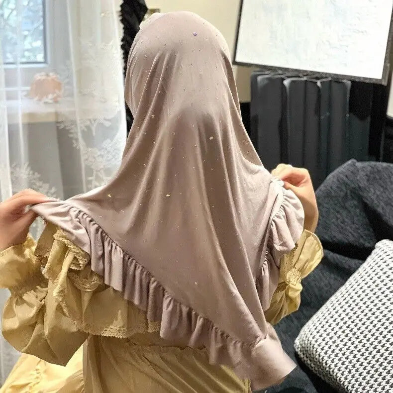 Eid Muslim Ruffles Khimar Women Instant Scarf Hijab Islamic Prayer Headwraps Shawl One Piece Amira Turban Arab Pull On Headscarf