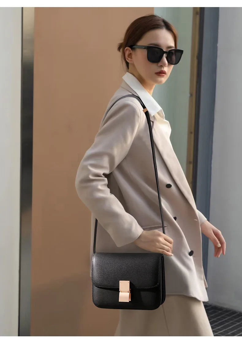 Women Shoulder Bag Female Split Leather Ins Vintage Messenger Lady Small Square Palm Texture Printing Box Flap Underarm Bag 2022