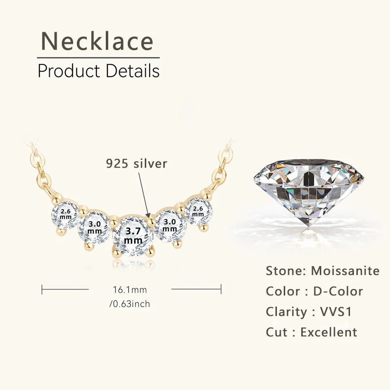 Lnngy 925 Sterling Silver Stud Earrings Necklaces Brilliant 5 Stones Moissanite Choker Necklace Climber Earring Jewelry Set