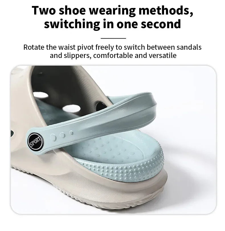 Summer Men's Fashion Beach Sandals Clogs Thick Sole Slipper Waterproof Anti-Slip Sandals Flip Flops Non-slip Soft EVA Hole Shoes