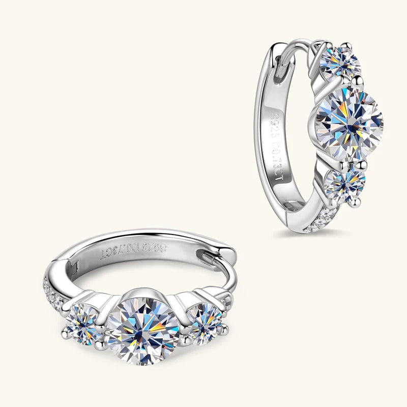 Lnngy Three Stone Moissanite Earring Original 925 Sterling Silver Hoops Earring For Women Girls Lab Created Diamond Jewelry Gift